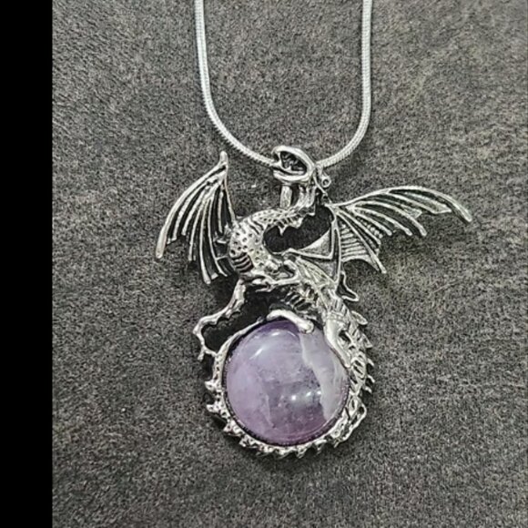Amethyst Crystal Dragon Necklace - Picture 1 of 2